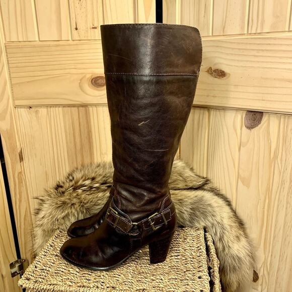 Arturo Chiang Brown Knee High Boots Distressed Leather High Heel Womens Size 7.5 - Picture 5 of 16